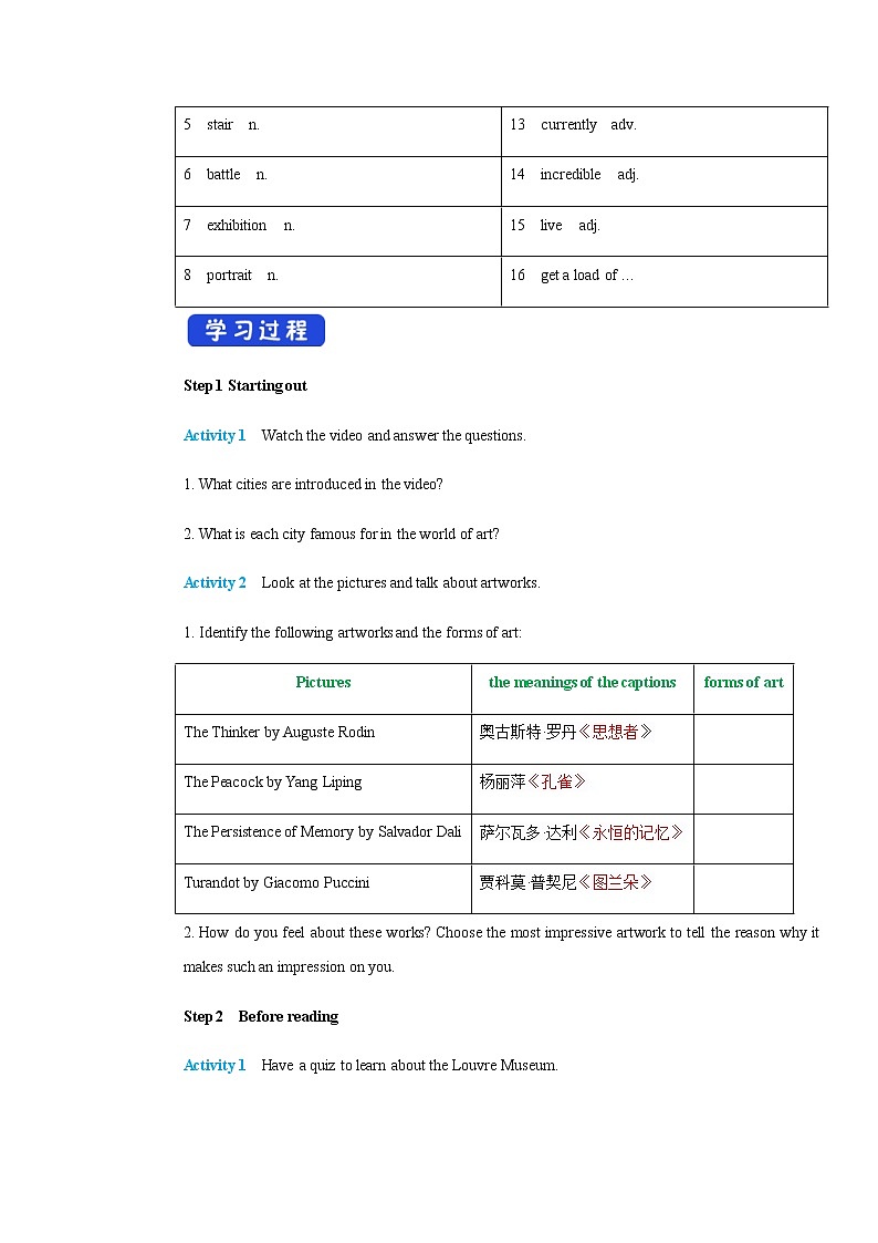 4.1 Starting out & Understanding ideas 导学案（1）第2页