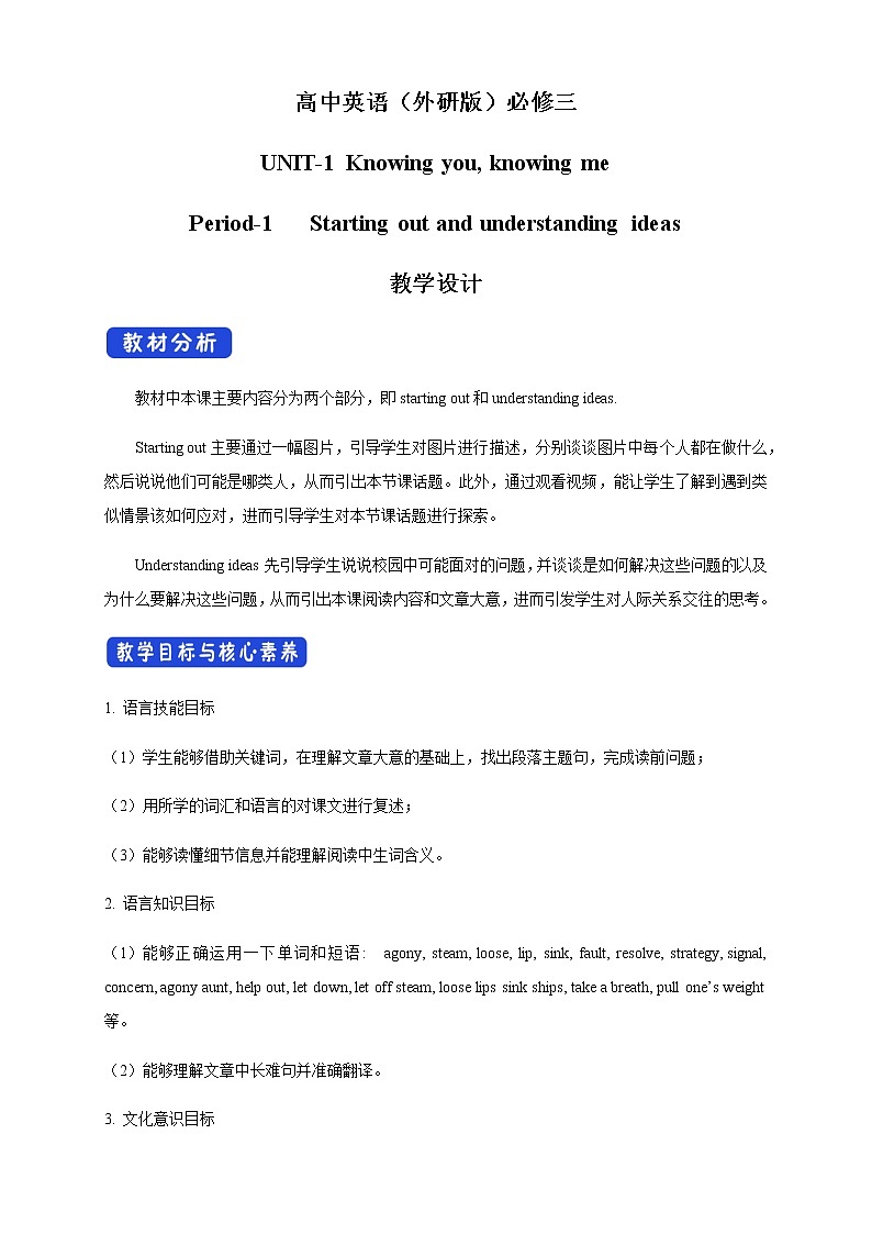 1.1 Starting out & Understanding ideas 教学设计（2）01