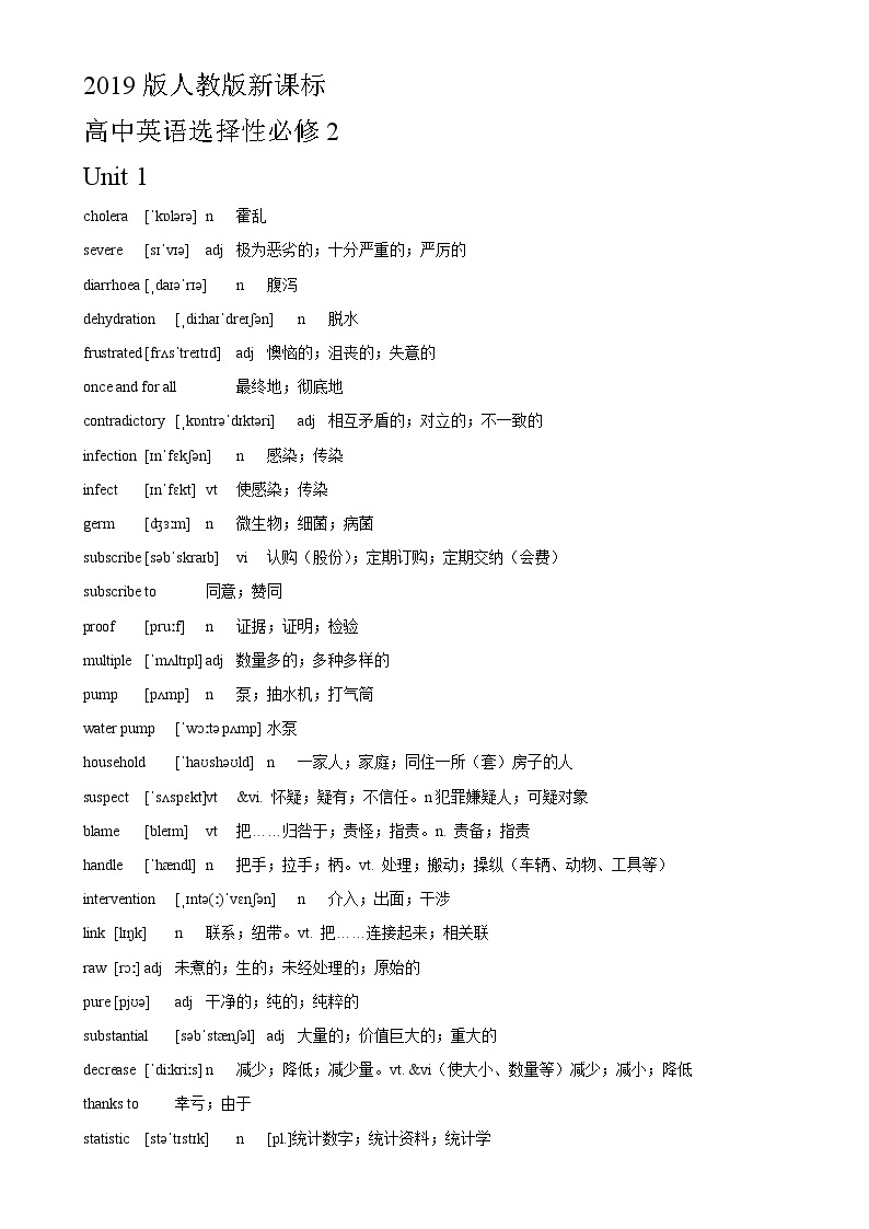 2019版人教版新课标高中英语选择性必修2第二册单词表带音标01