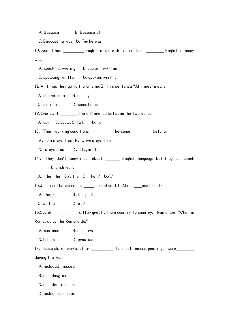 高中英语：Unit 2 English around the world 单元综合评估测试（新人教必修1）第2页