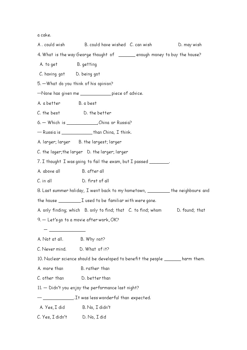 高中英语：Unit 2  Healthy  eating Grammar（新人教必修3）练习题02