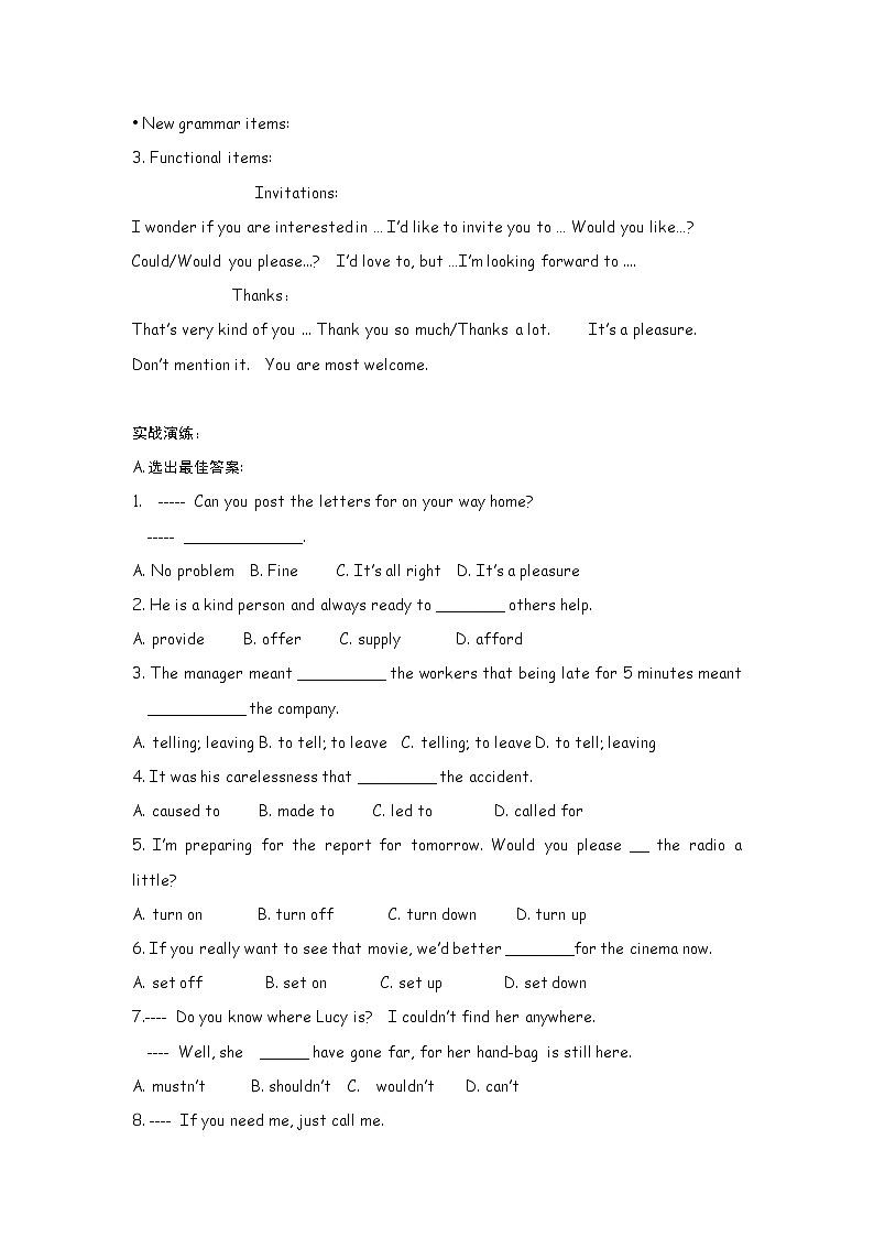 高中英语：Unit 1 Festivals around the world Intergrading skill（新人教必修3）练习题第2页