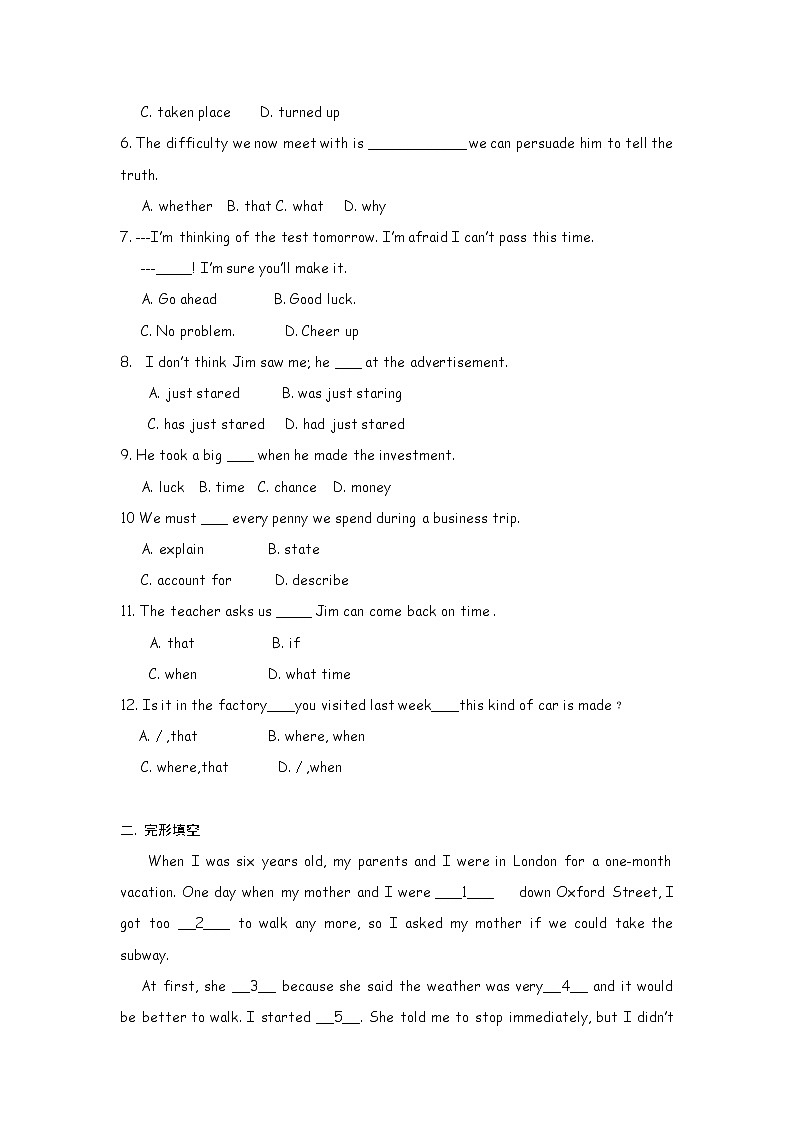 高中英语：Unit 3 The Million Pound Bank Note Using language（新人教必修3）练习题03