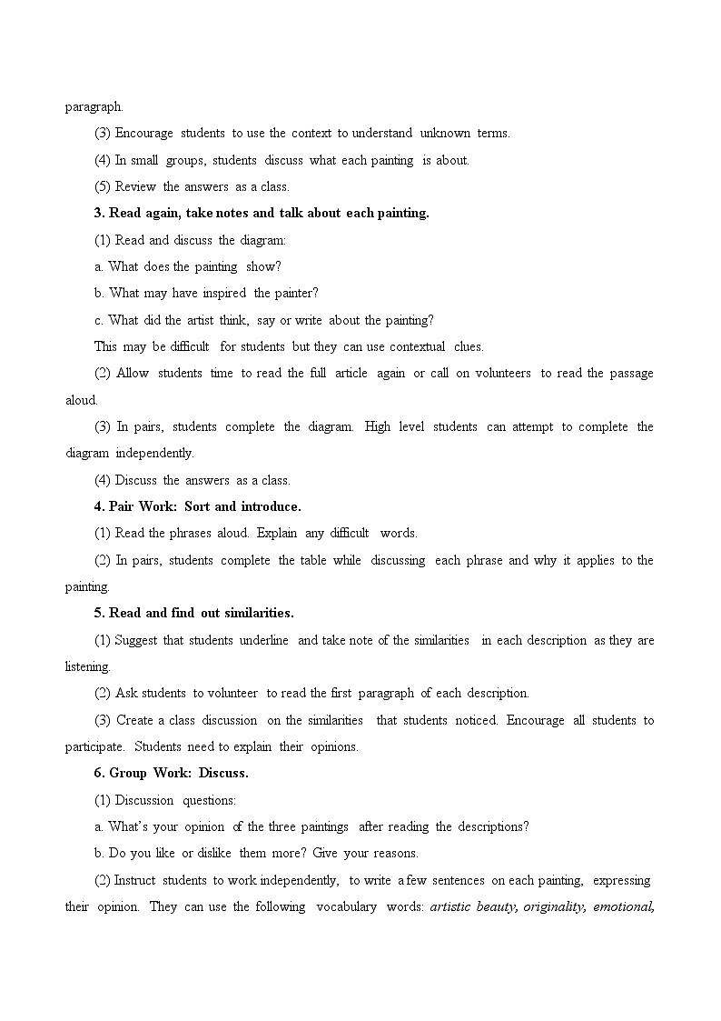 新北师大高中英语必修三Unit 7 Art Lesson 1 Masterpieces教案02