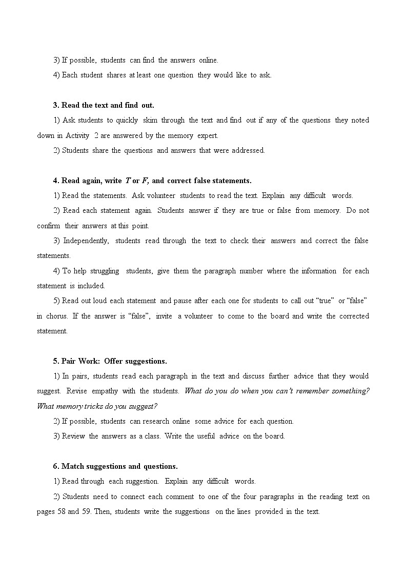 新北师大高中英语必修三Unit 9 Learning Lesson 3 The Secrets of Your Memory教案02