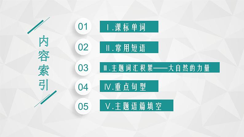 （新高考）2022届高中英语人教版一轮复习 分册一 选修6 Unit 5 The power of nature 精品课件02