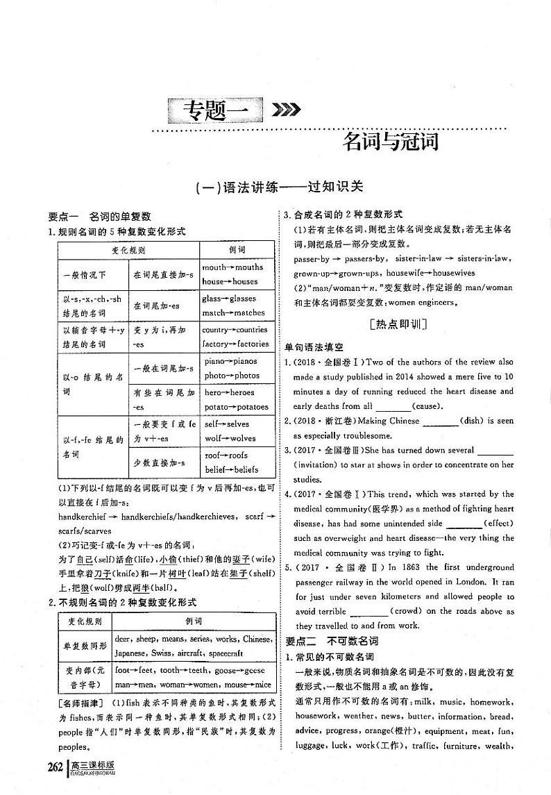 2021高考英语一轮复习专题01名词与冠词无答案01