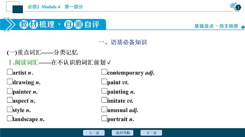 2022版高考英语（外研版）一轮复习课件：必修2 4 Module 4　Fine Arts—Western Chinese and Pop Arts第3页