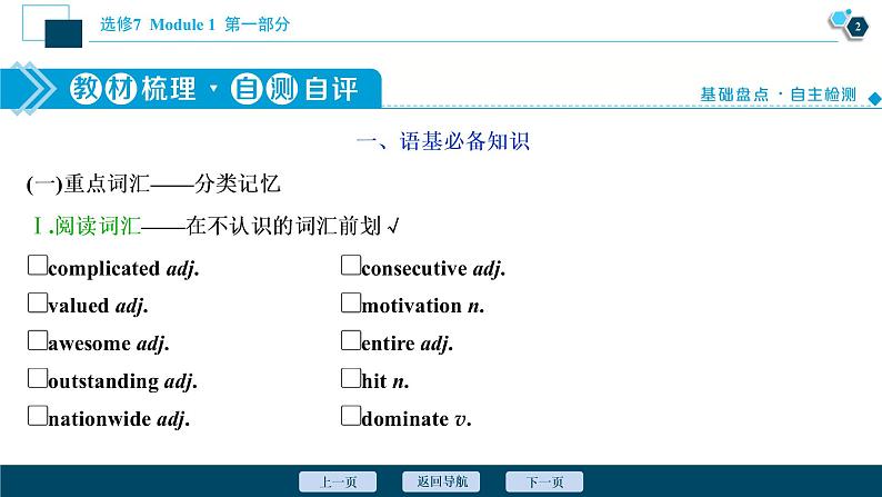 2022版高考英语（外研版）一轮复习课件：选修7 1 Module 1　Basketball第3页