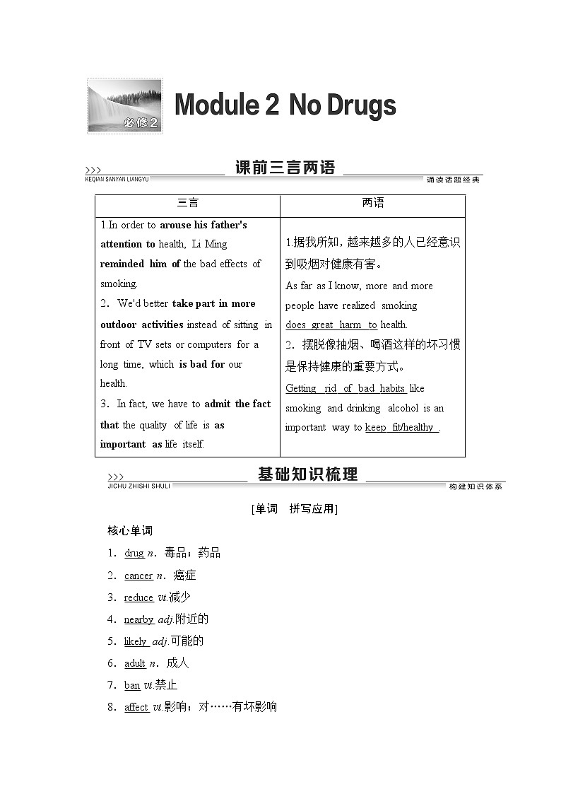 2022版高考英语（外研版）一轮复习学案：必修2 Module 2 No Drugs01