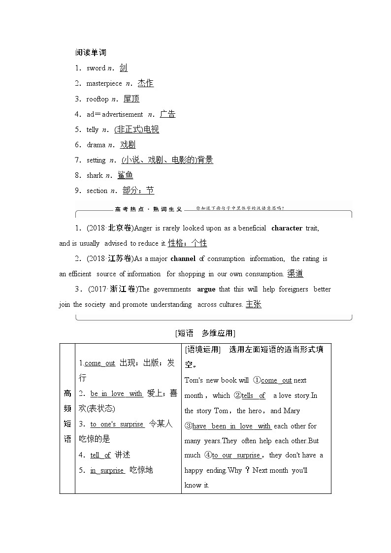 2022版高考英语（外研版）一轮复习学案：必修2 Module 6 Films and TV Programmes03