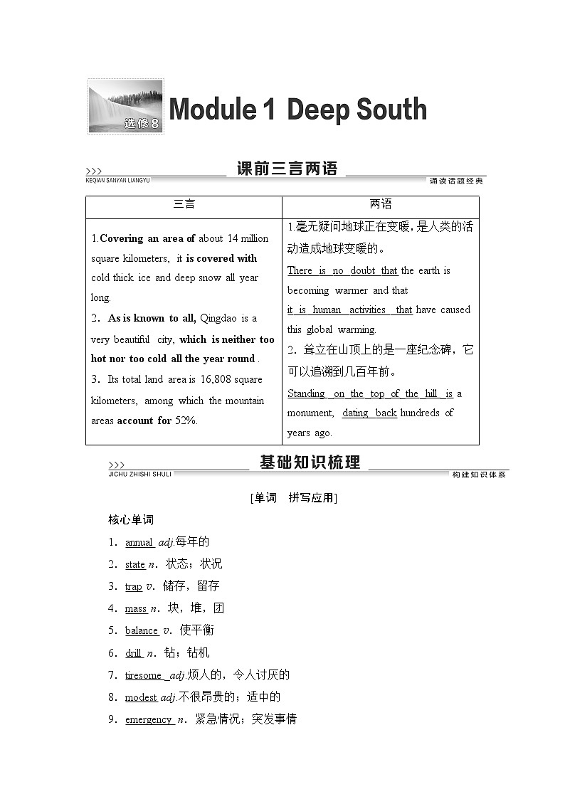 2022版高考英语（外研版）一轮复习学案：选修8 Module 1 Deep South第1页