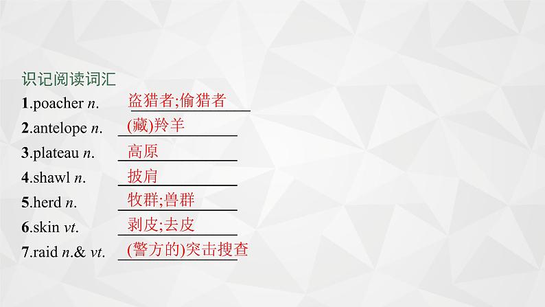 （新高考）2022届高中英语外研版一轮复习 必修5 必备预习案Module 6 Animals in Danger 精品课件04