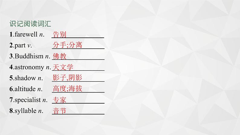 （新高考）2022届高中英语外研版一轮复习 选修8 必备预习案 Module 6 The Tang Poems 精品课件06