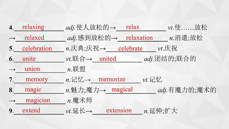 （新高考）2022届高中英语外研版一轮复习 必修5 必备预习案Module 4 Carnival 精品课件08