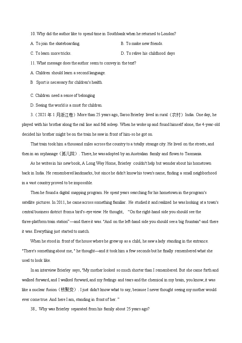 专题02  阅读理解之记叙文-五年（2017-2021）高考英语真题分项详解（全国通用）    原卷版无答案第3页