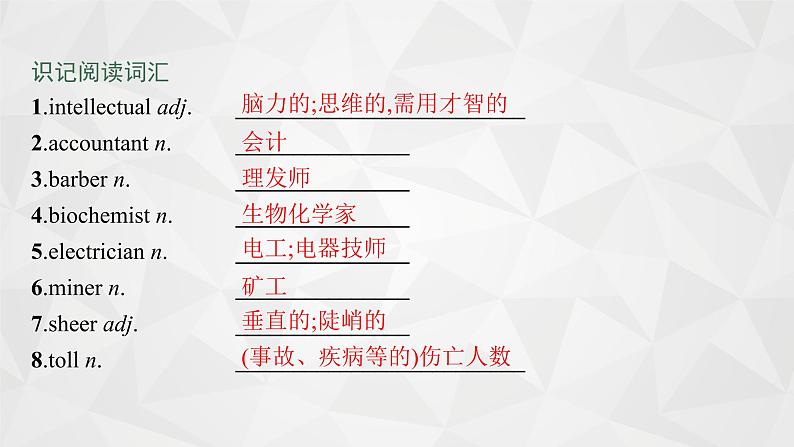 （新高考）2022届高中英语外研版一轮复习 必修5 必备预习案Module 2 A Job Worth Doing 精品课件05