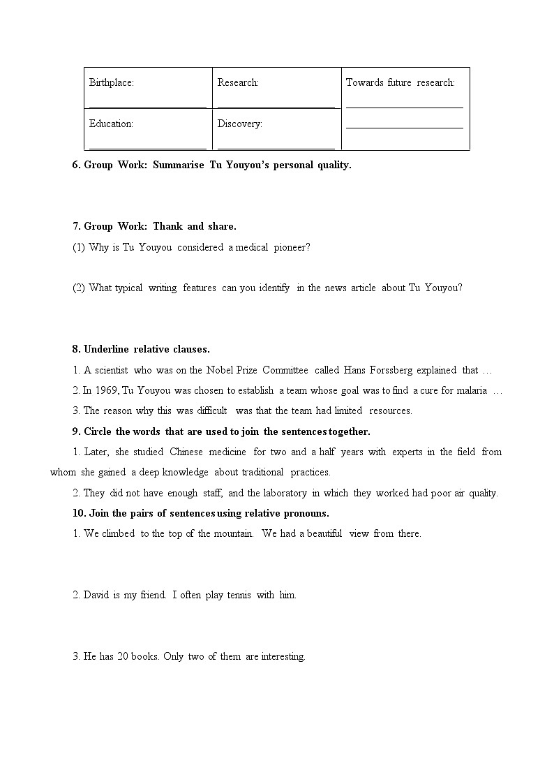 北师大版 必修 第二册(学案)Unit 6 The Admirable Lesson 1 A Medical Pioneer02