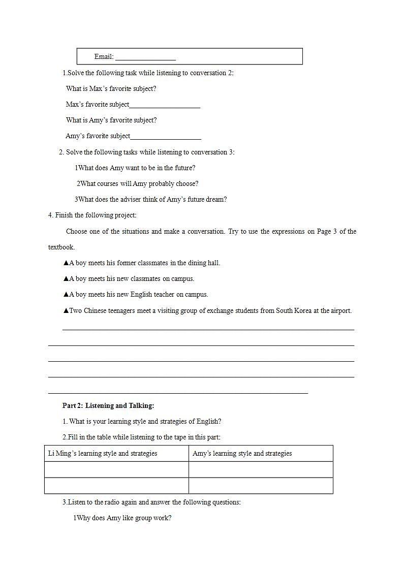 人教版英语必修第一册Welcome《unit Period 1 Listening&Speaking&Talking》导学案03