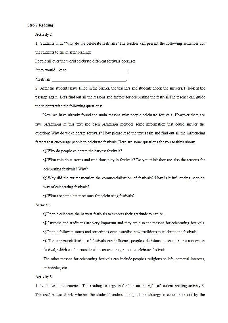 人教版英语必修第三册：1.2《Reading and Thinking》教案设计03