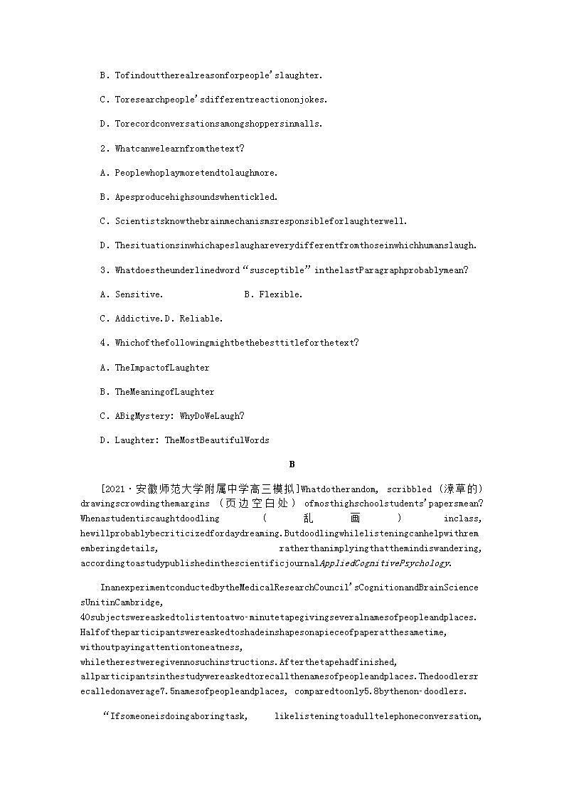 高考英语一轮复习课时练二十选择性必修第一册Unit4BodyLanguage含解析新人教版第2页