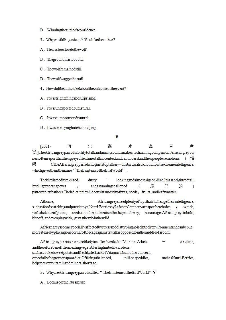 高考英语一轮复习课时练八必修第二册Unit2WildlifeProtection含解析新人教版02