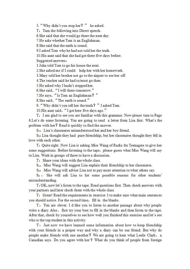 人教版高中英语必修一 Unit 1 Friendship Period five Using language—listening 教案（5页）02