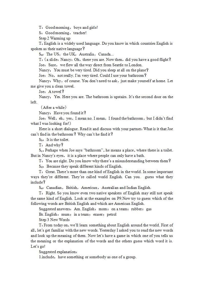 人教版高中英语必修一 Unit2  English around the world Period1Reading教案（8页）02