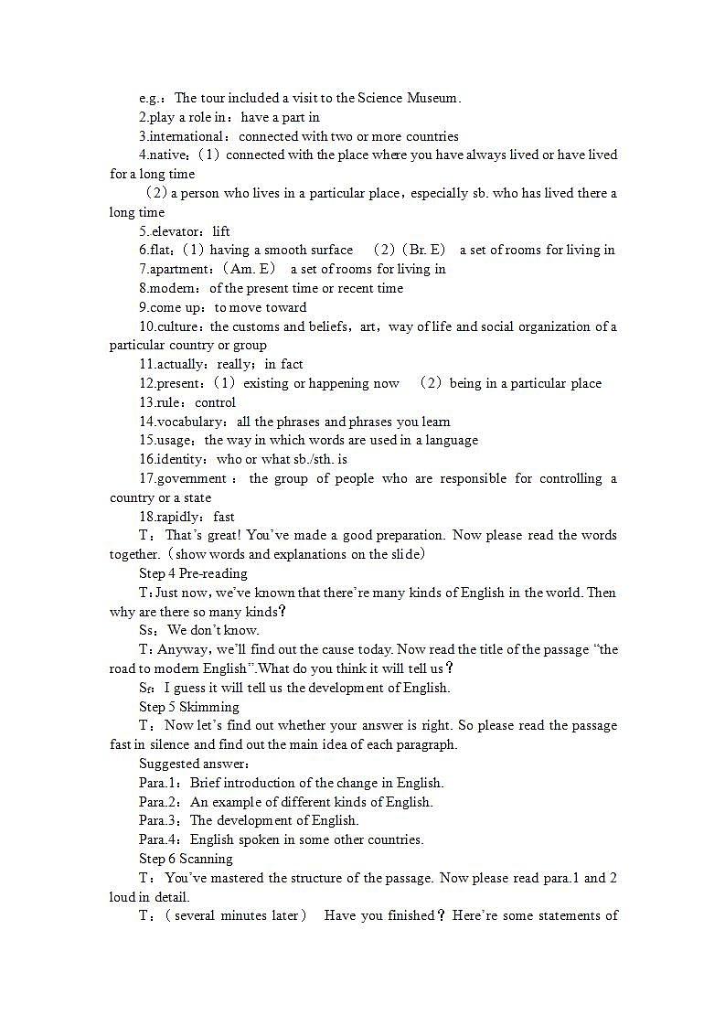 人教版高中英语必修一 Unit2  English around the world Period1Reading教案（8页）03