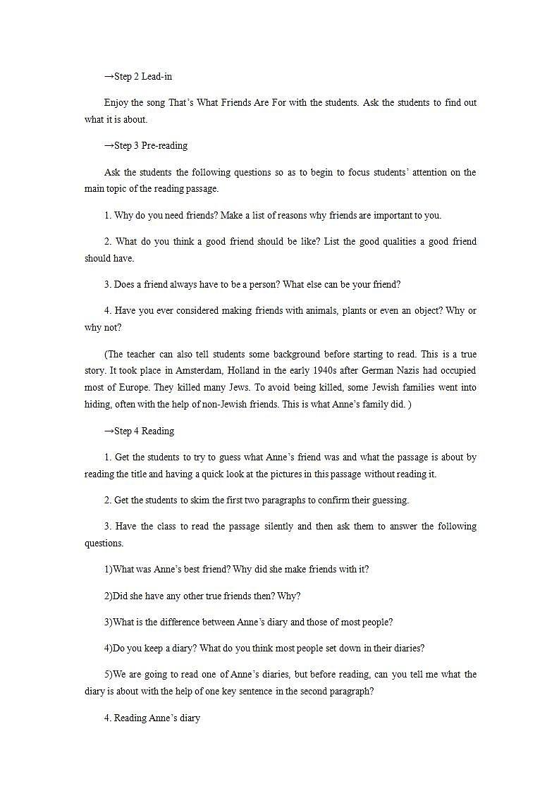 高中英语人教版必修一 Unit 1 Friendship Reading教案203