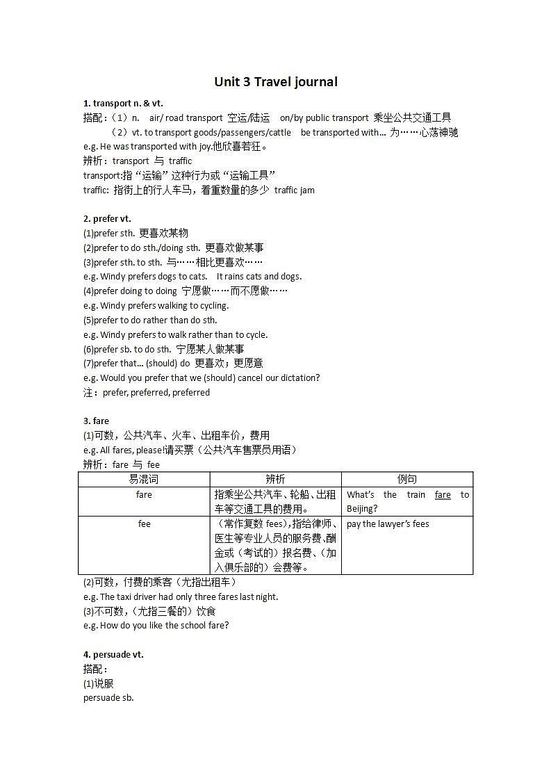 人教版高一英语必修1教案 Unit 3 Travel journal—教案Vocabulary and Useful Expressions01
