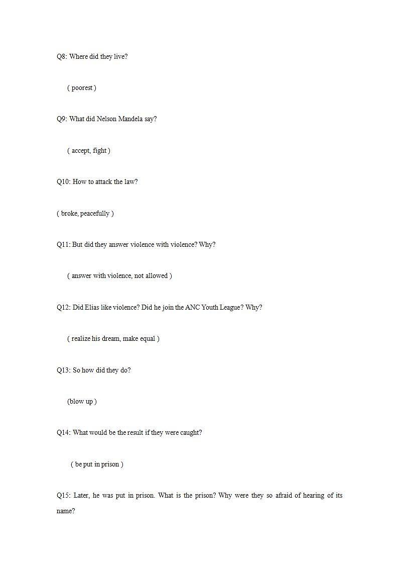 人教版高一英语必修1教案 Unit5  Nelson Mandela-a modern hero-reading教案03