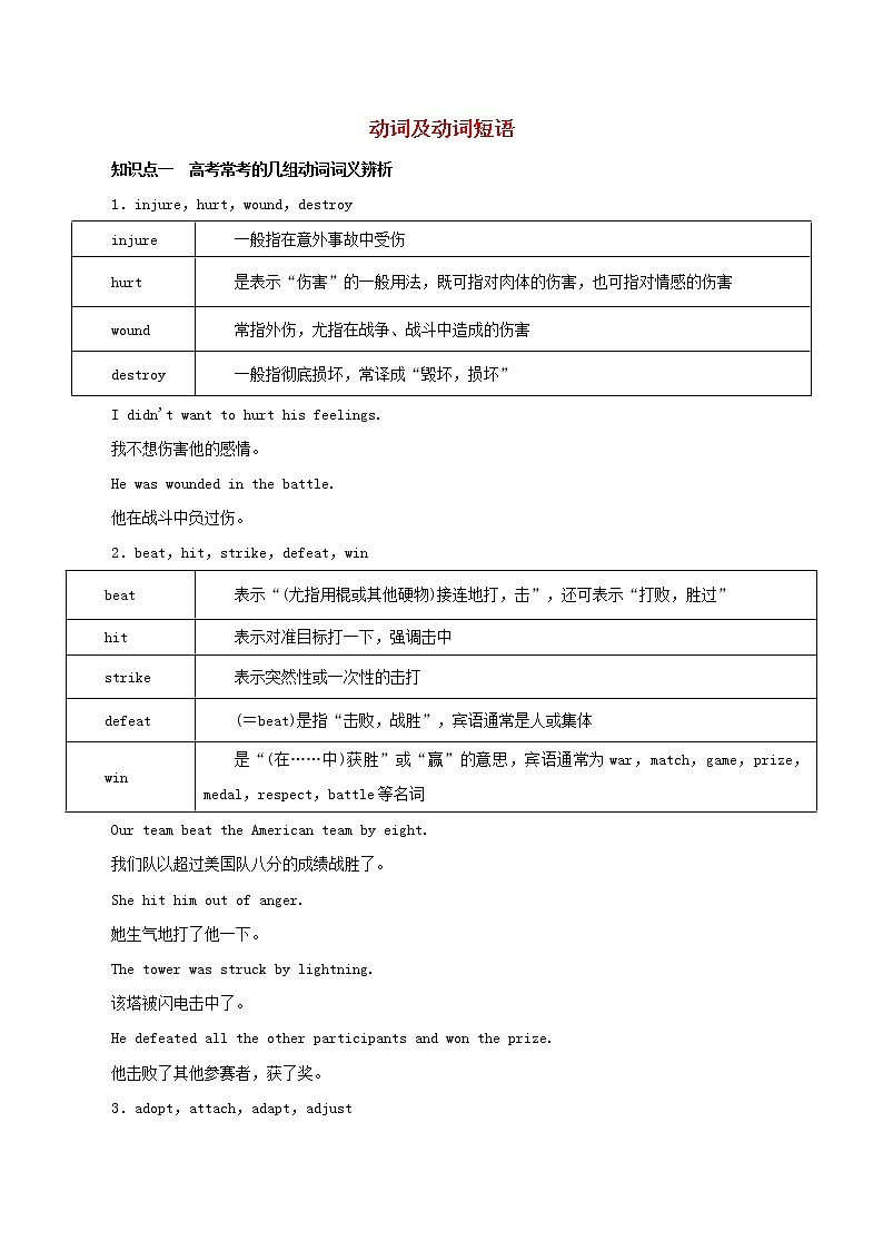 2021年高考英语二轮复习动词及动词短语考点讲解含解析第1页