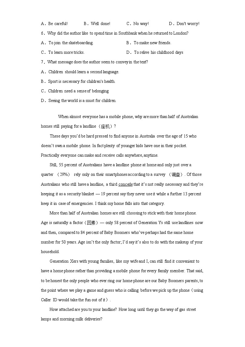 重庆市渝中区2021-2022学年高三上学期10月月考英语试题(word版含答案)第3页