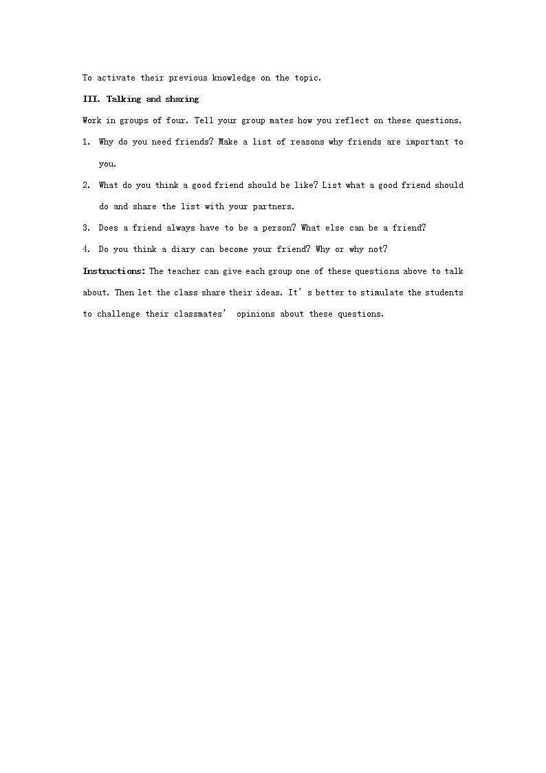 湖南省师范大学附属中学高中英语 Unit1 Friendship Period1 新人教版必修1教案第3页