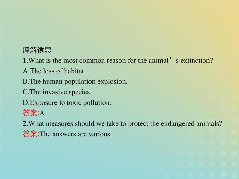 高中英语Unit4WildlifeprotectionSectionⅠWarmingUpPre_readingReading&Comprehen课件新人教版必修207