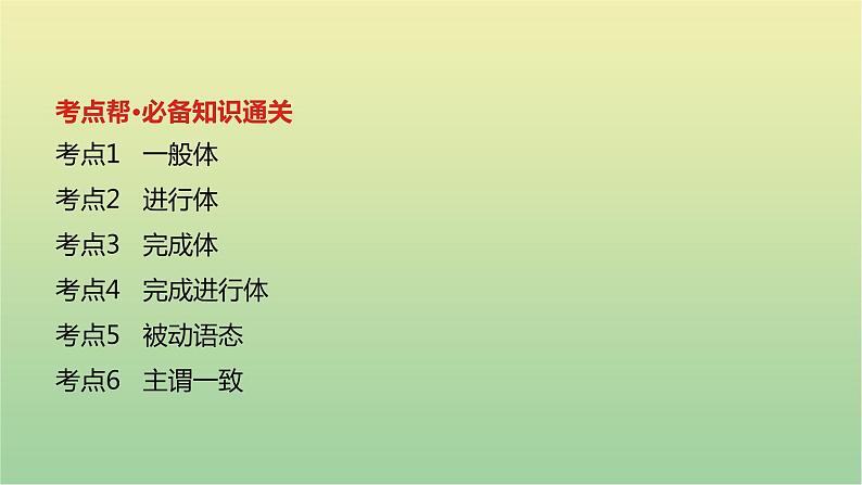 高考英语一轮复习语法知识贯通专题一动词时态语态和主谓一致课件02