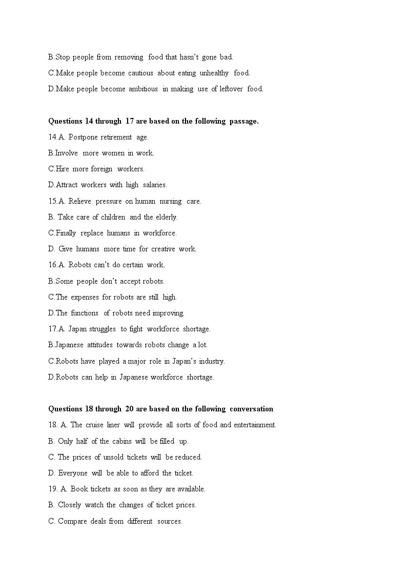 上海市静安区2021届高三一模英语试题+Word版含答案03