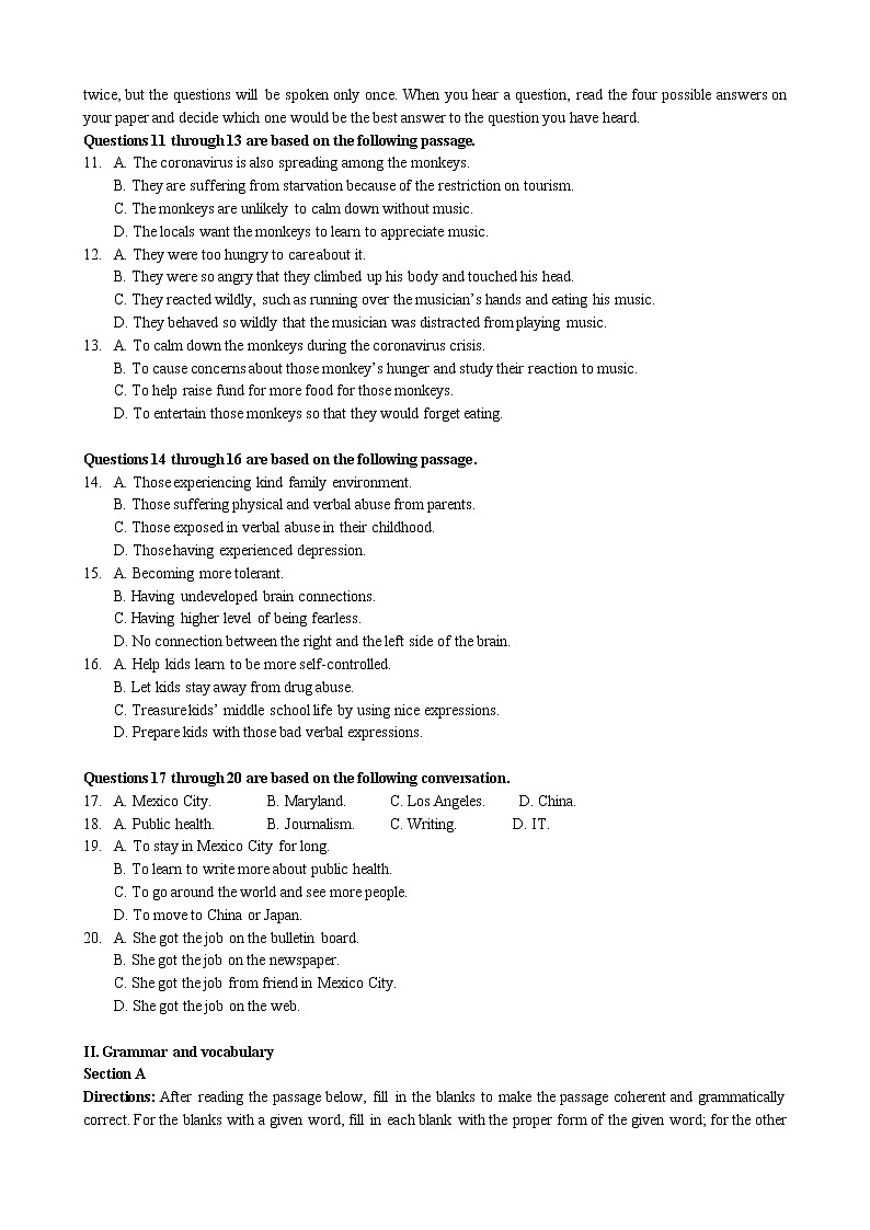 2021届徐汇区高三英语一模试卷第2页