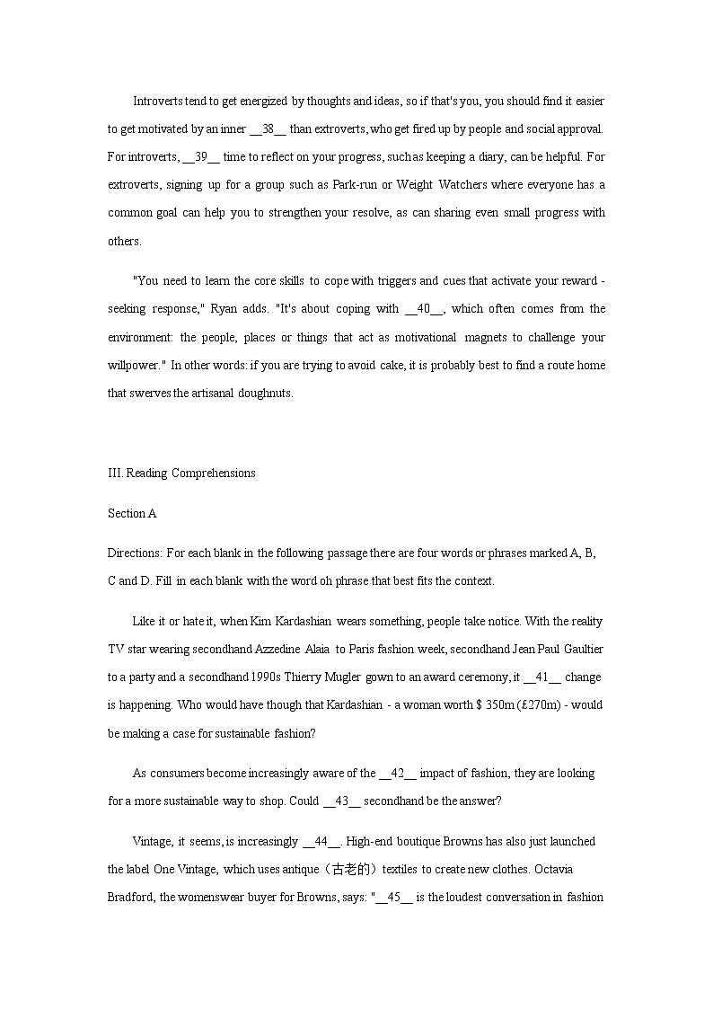 2019-2020学年七宝中学高三下英语6月考试卷（含答案）第3页