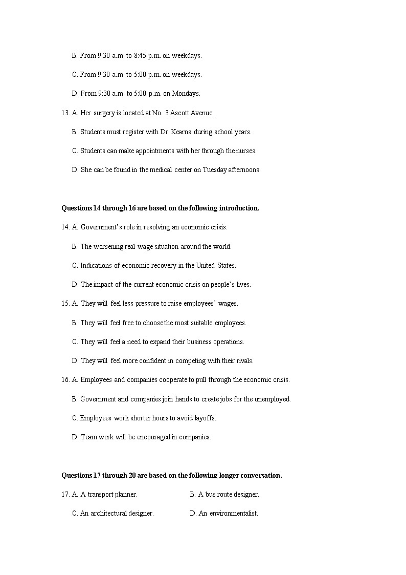 2019-2020学年向明中学高三上英语九月考试练习题03