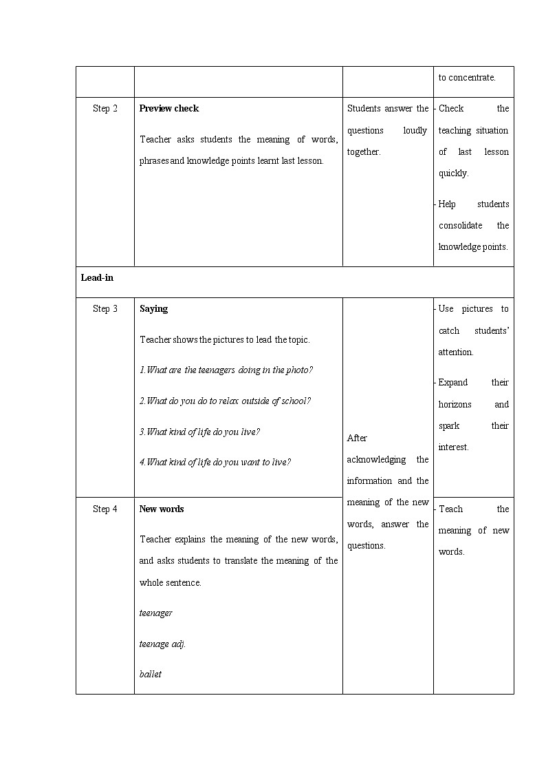 2020-2021学年新人教版 高中英语必修一 Unit1 Teenage Life Period1 Listening and Speaking 教案第2页