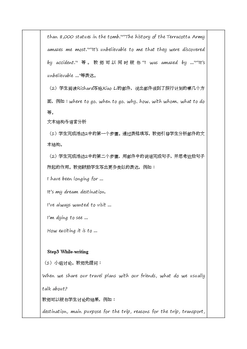 2020-2021学年新人教版高一英语必修一精品教学：Unit 2 Travelling around  Period 4 Reading for Writing  教案第2页