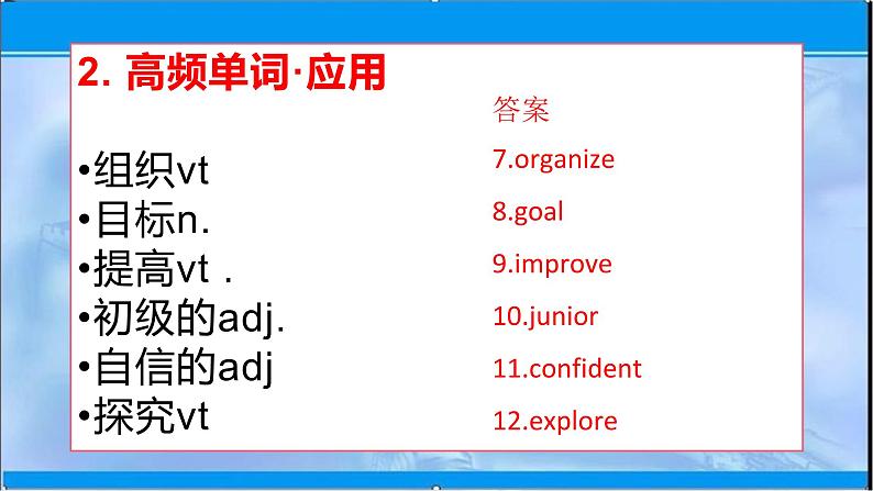 2020-2021学年 高中英语新人教版必修一：Welcome unit 复习 building up your vocabulary 课件06