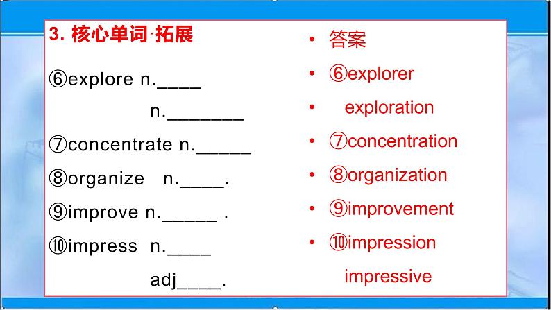 2020-2021学年 高中英语新人教版必修一：Welcome unit 复习 building up your vocabulary 课件08