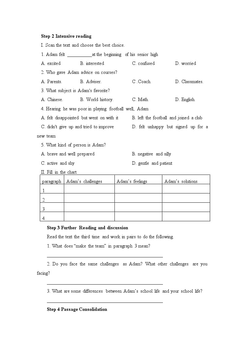 2020-2021学年高中英语 新人教版必修第一册  Unit 1 Teenage Life-Reading and Thinking 学案02