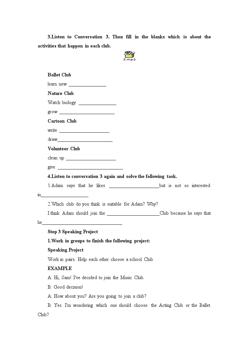 2020-2021学年高中英语 新人教版必修第一册  Unit 1 Teenage Life-Listening and Speaking & Listening and Talking 学案02