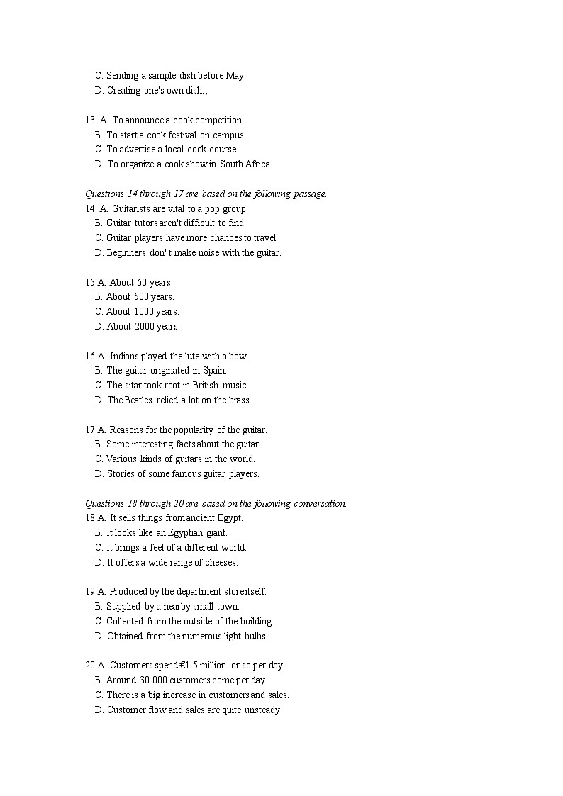 2019上海长宁区高三二模英语及答案练习题第3页