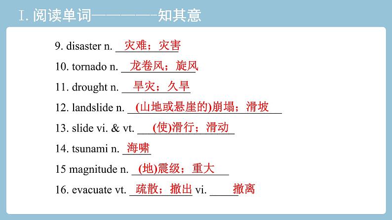 2021-2022学年新人教版高中英语：必修一 Unit 4 Natural disasters 教材知识串讲 课件第3页