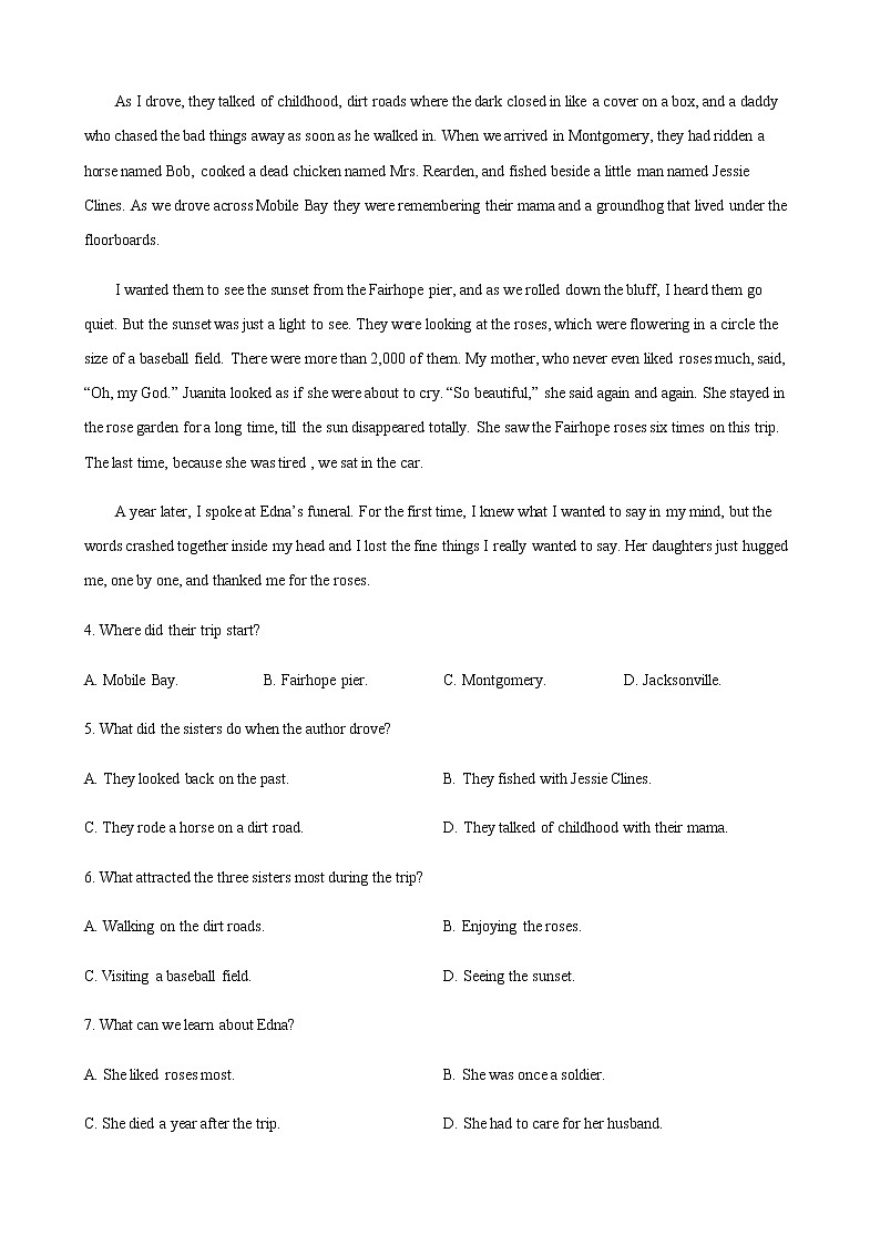 江西省部分学校2021-2022学年高一上学期期中英语试题精选汇编：阅读理解专题03